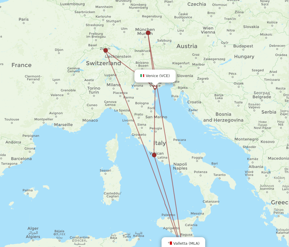 MLA-VCE flight routes