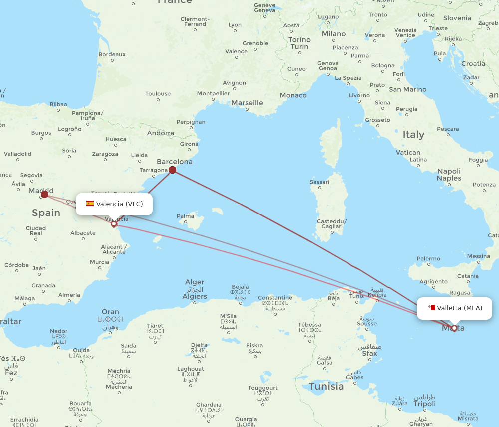 MLA-VLC flight routes