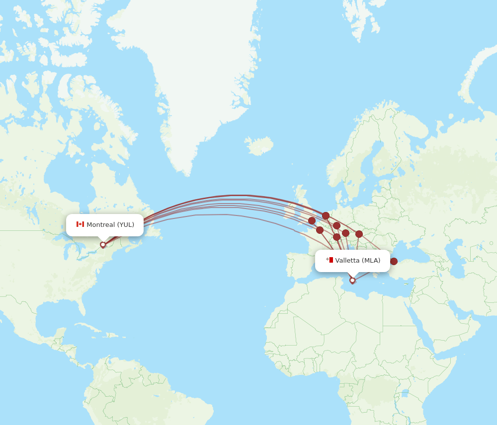 MLA-YUL flight routes
