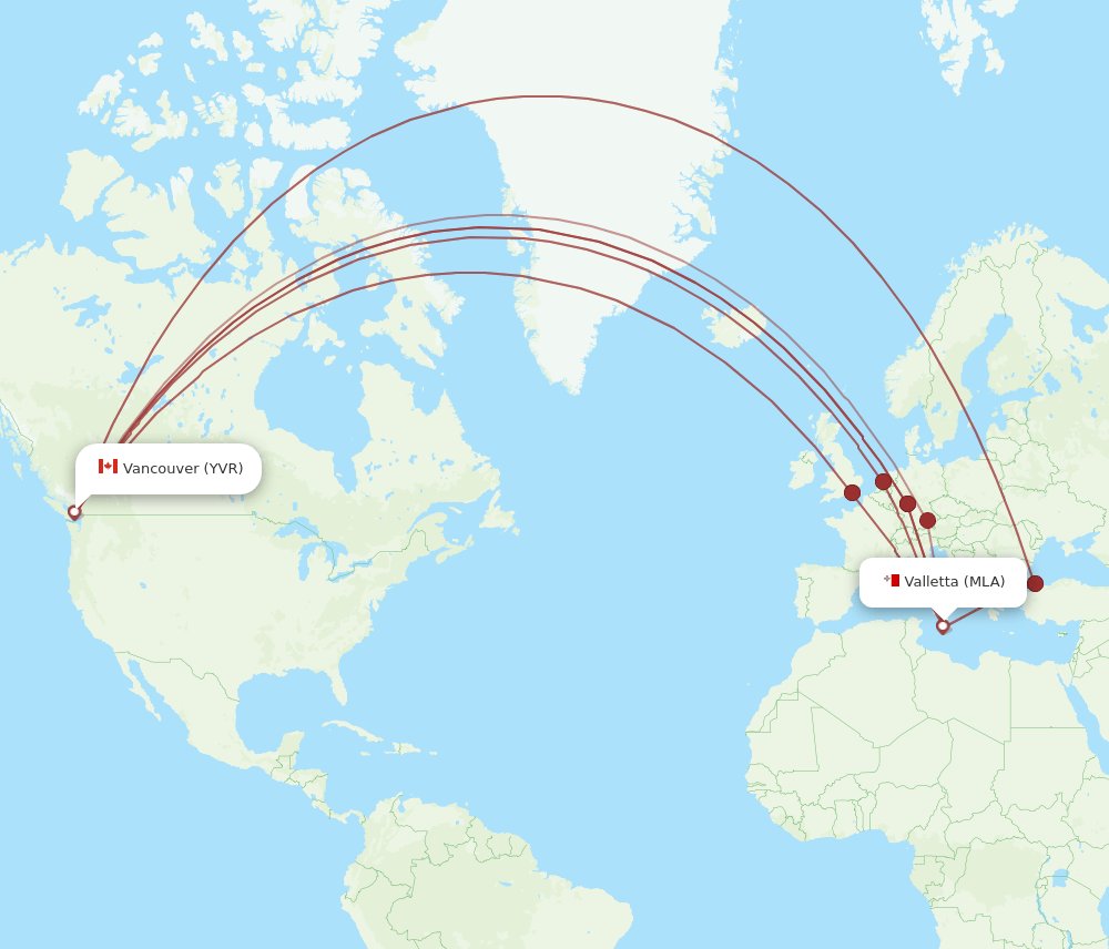 MLA-YVR flight routes