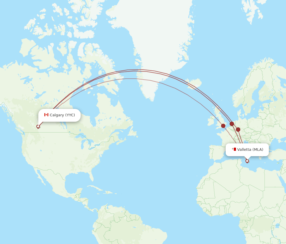 MLA-YYC flight routes