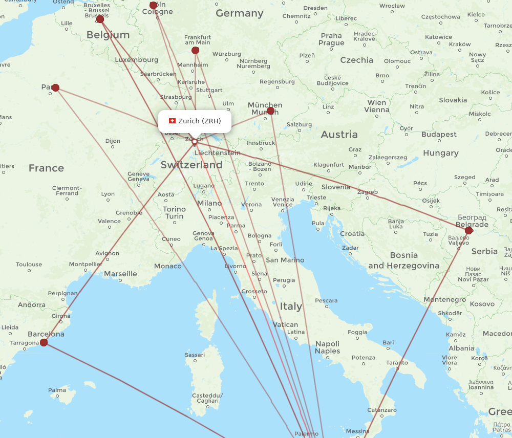 MLA to ZRH flights and routes map