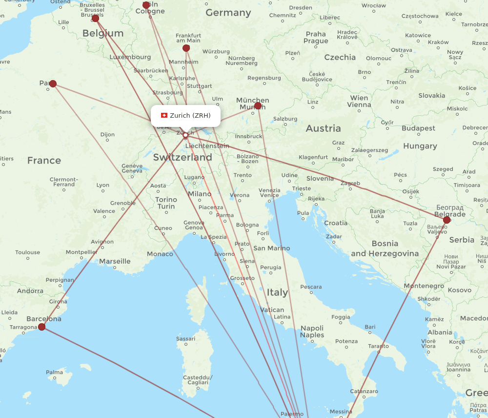 MLA-ZRH flight routes
