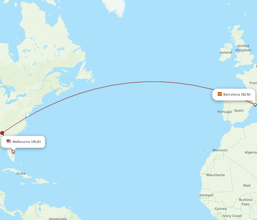 MLB-BCN flight routes