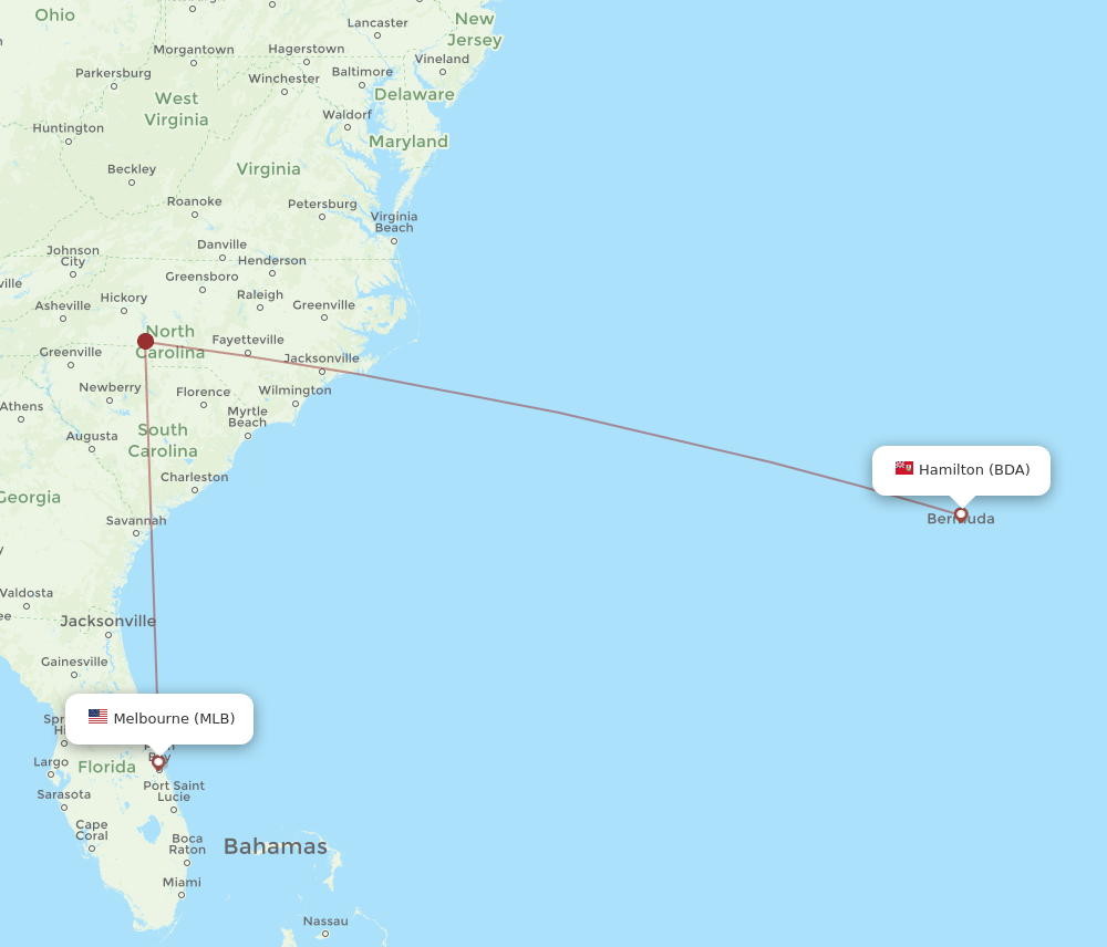 MLB to BDA flights and routes map