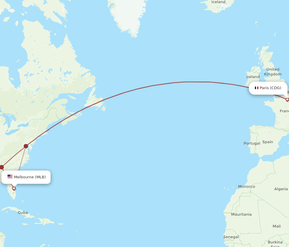 MLB-CDG flight routes