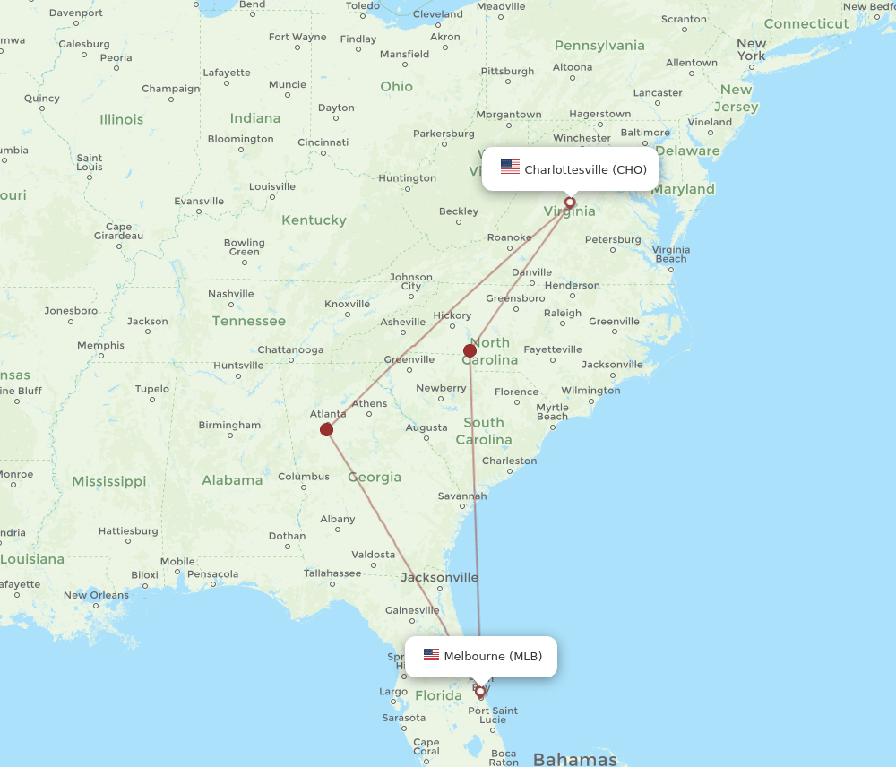 MLB-CHO flight routes