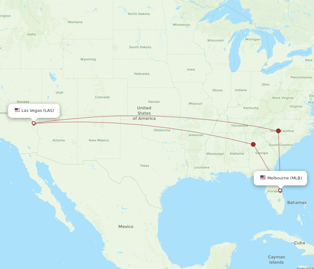 MLB to LAS flights and routes map