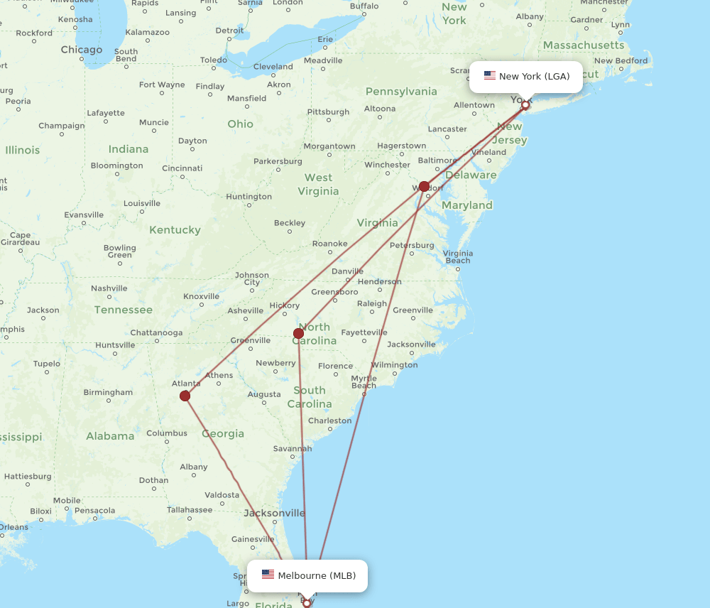 MLB-LGA flight routes