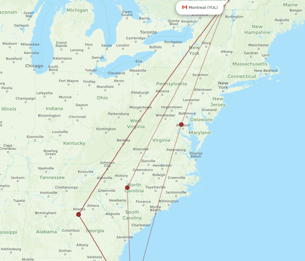 MLB-YUL flight routes