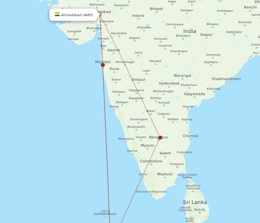 MLE to AMD flights and routes map