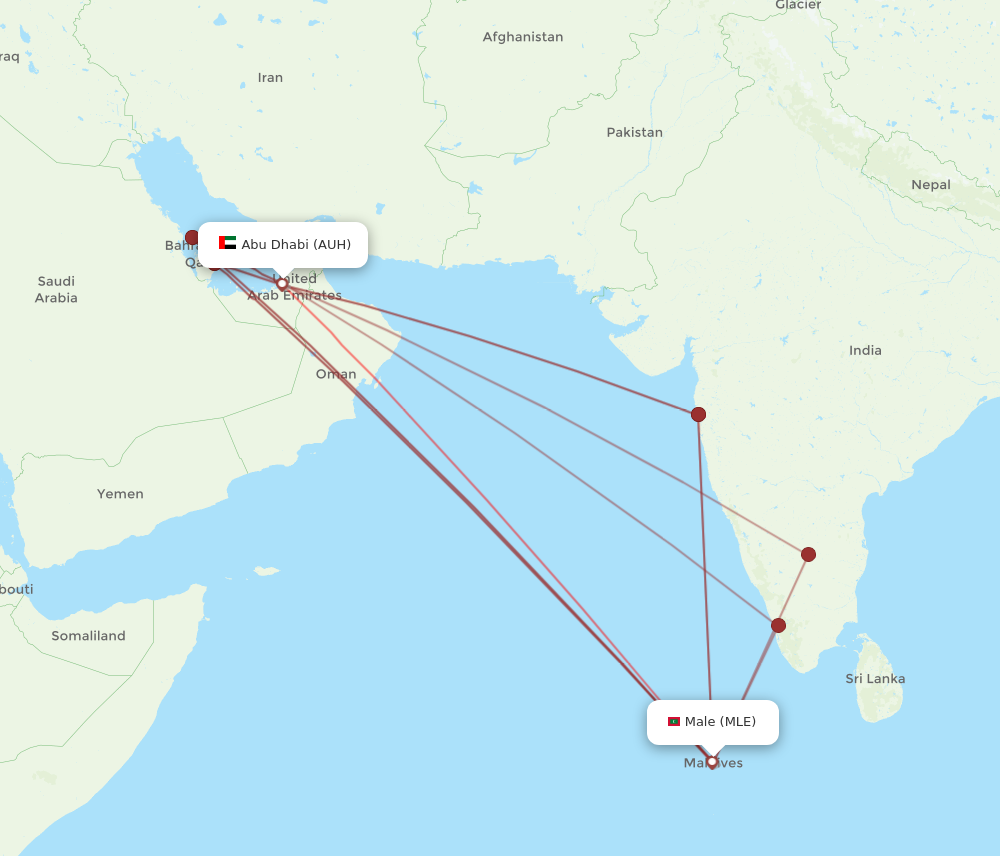 MLE to AUH flights and routes map