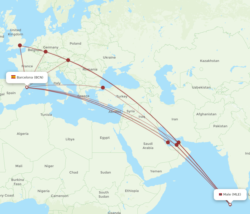 MLE-BCN flight routes