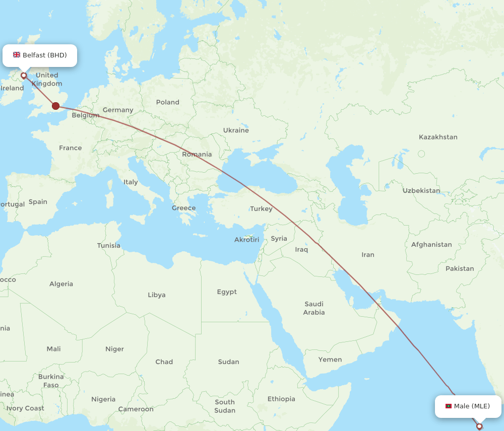 MLE to BHD flights and routes map