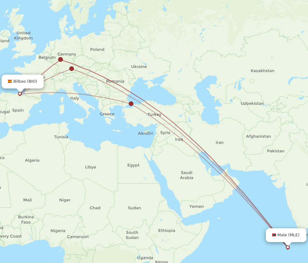 MLE to BIO flights and routes map