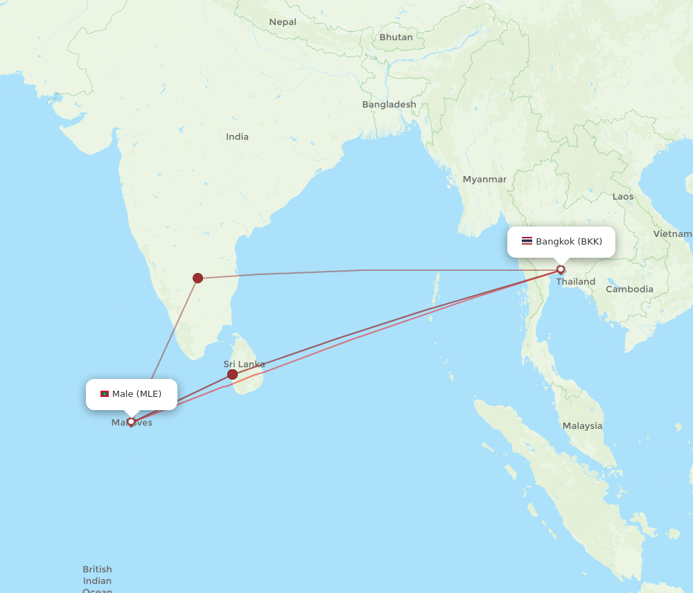 MLE to BKK flights and routes map