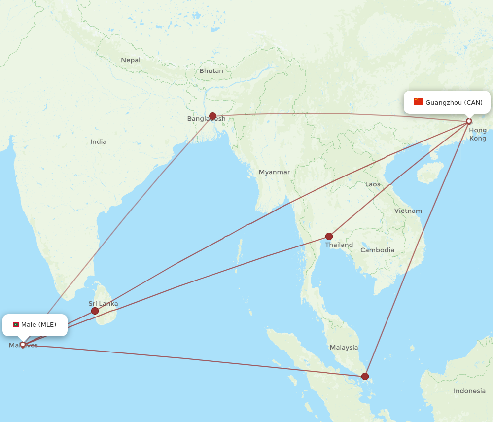 MLE to CAN flights and routes map