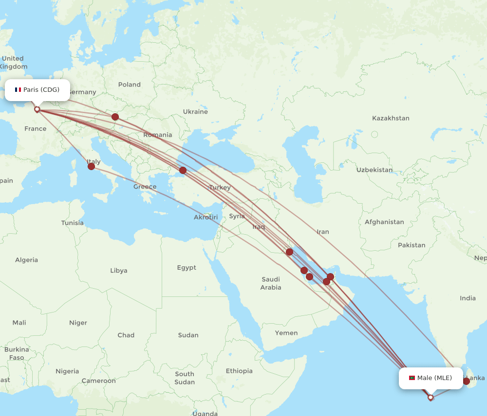 MLE-CDG flight routes
