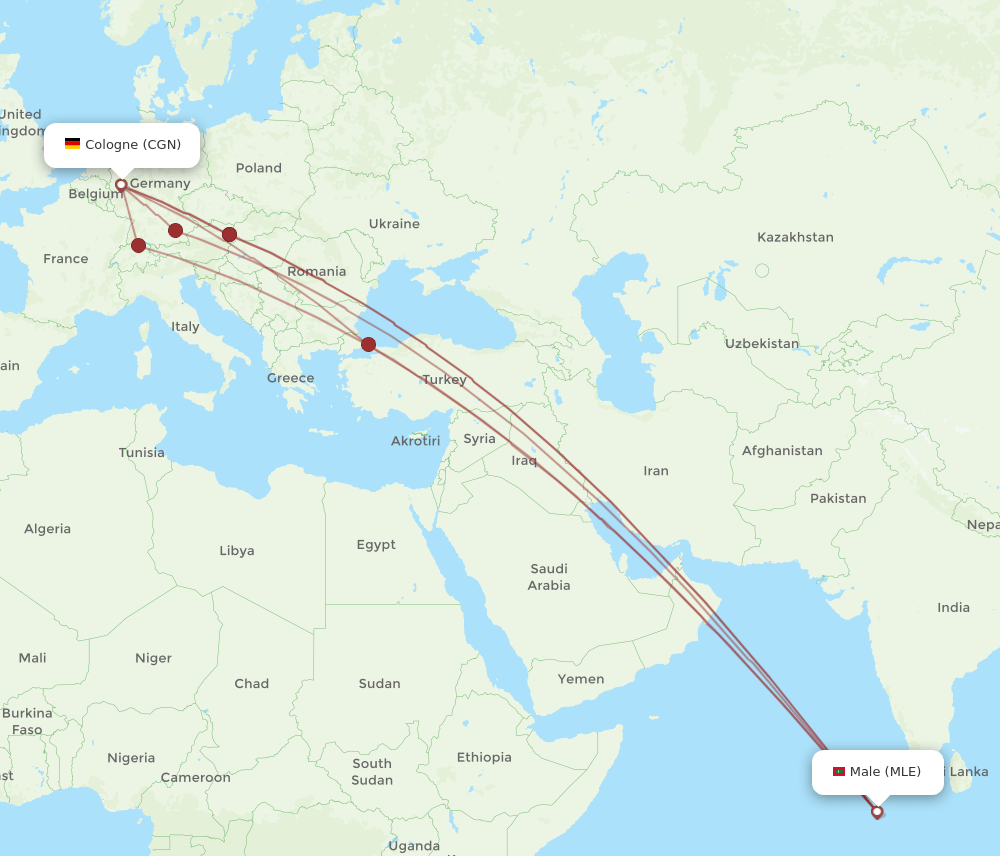 MLE-CGN flight routes