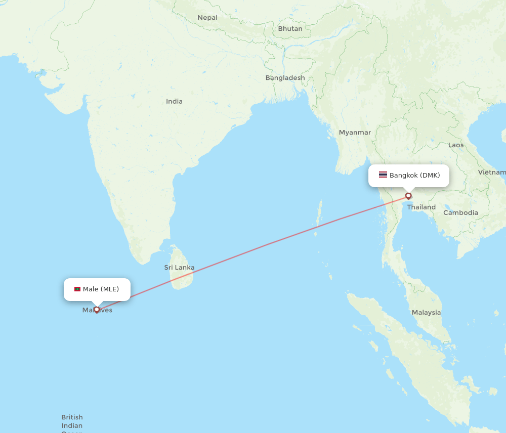 Male - Bangkok route map and flight paths