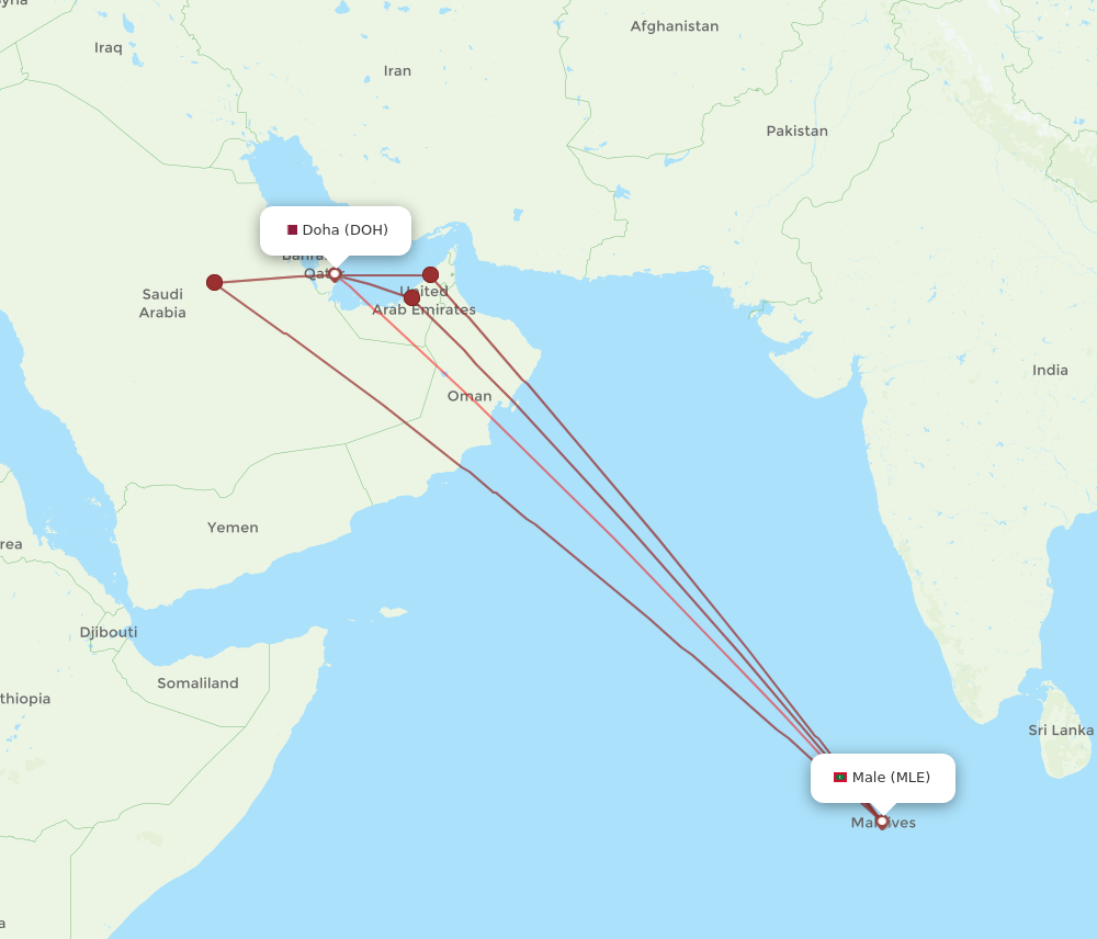 MLE to DOH flights and routes map