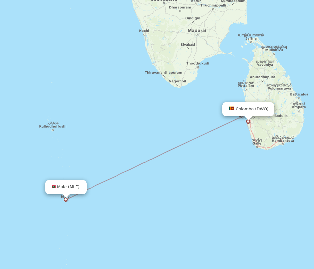 Male - Colombo route map and flight paths