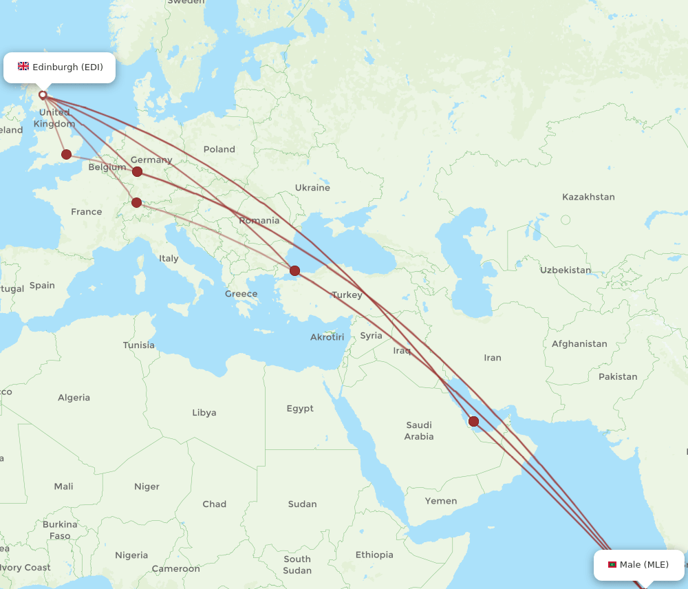 MLE to EDI flights and routes map