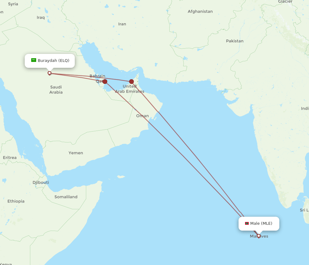 MLE to ELQ flights and routes map