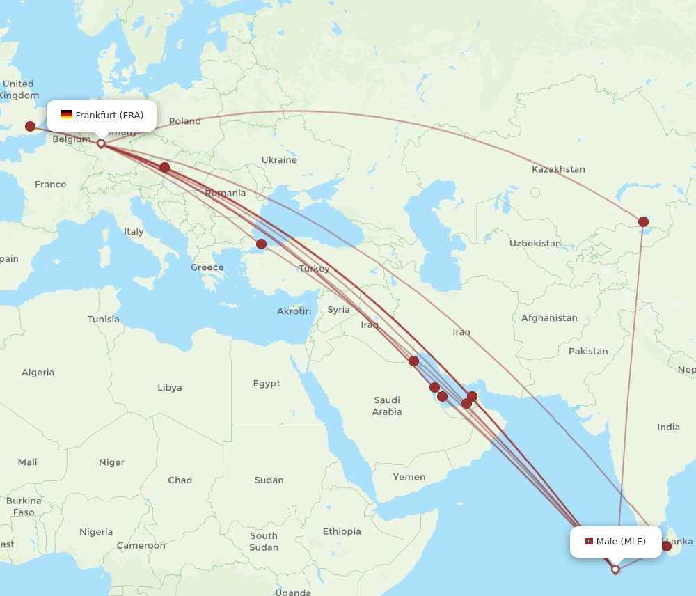 MLE-FRA flight routes