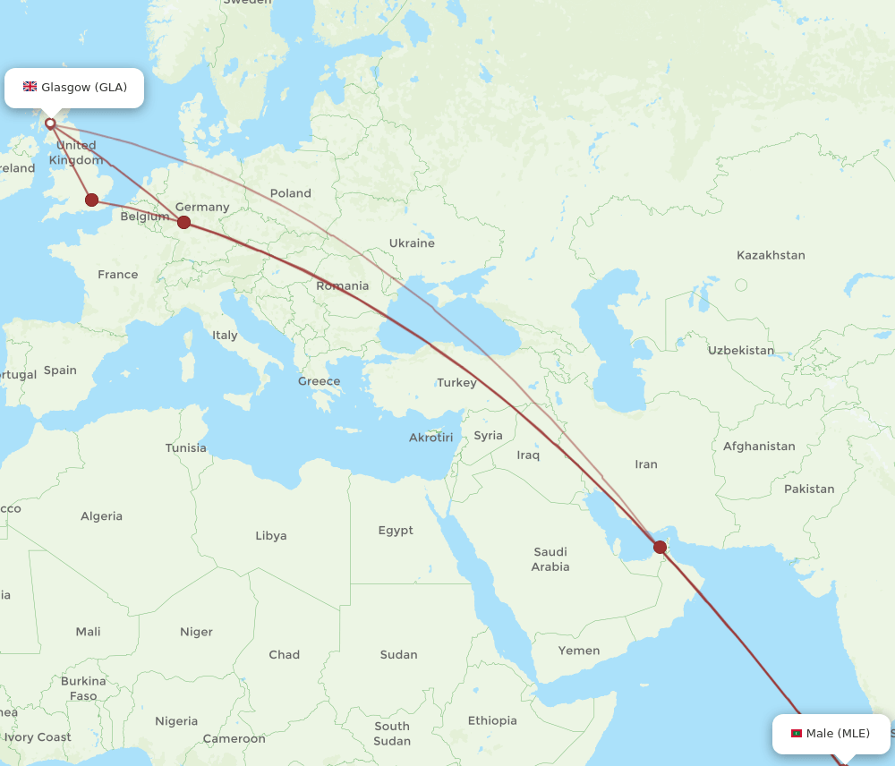 MLE to GLA flights and routes map