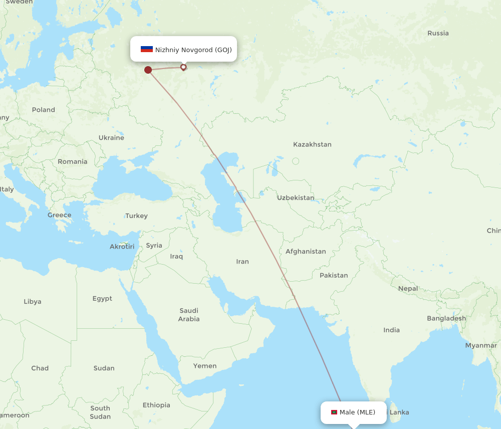 MLE to GOJ flights and routes map