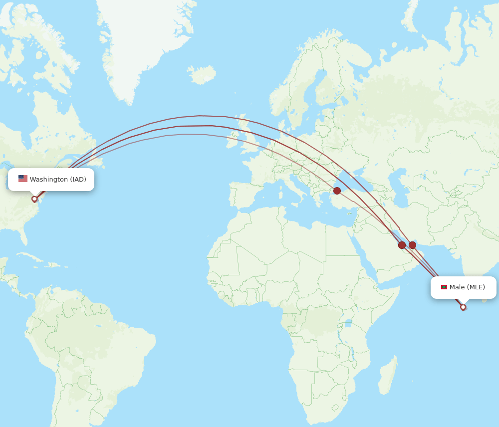 MLE-IAD flight routes