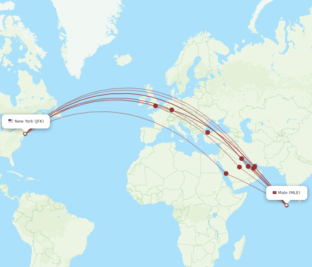 MLE-JFK flight routes