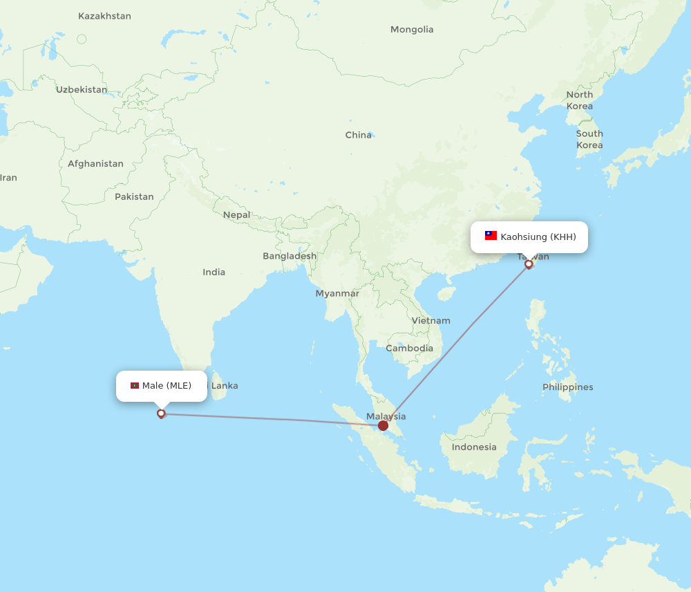 KHH to MLE flights and routes map