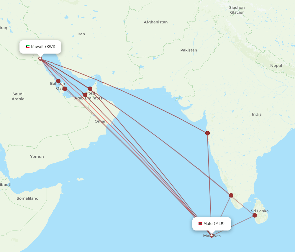 MLE-KWI flight routes