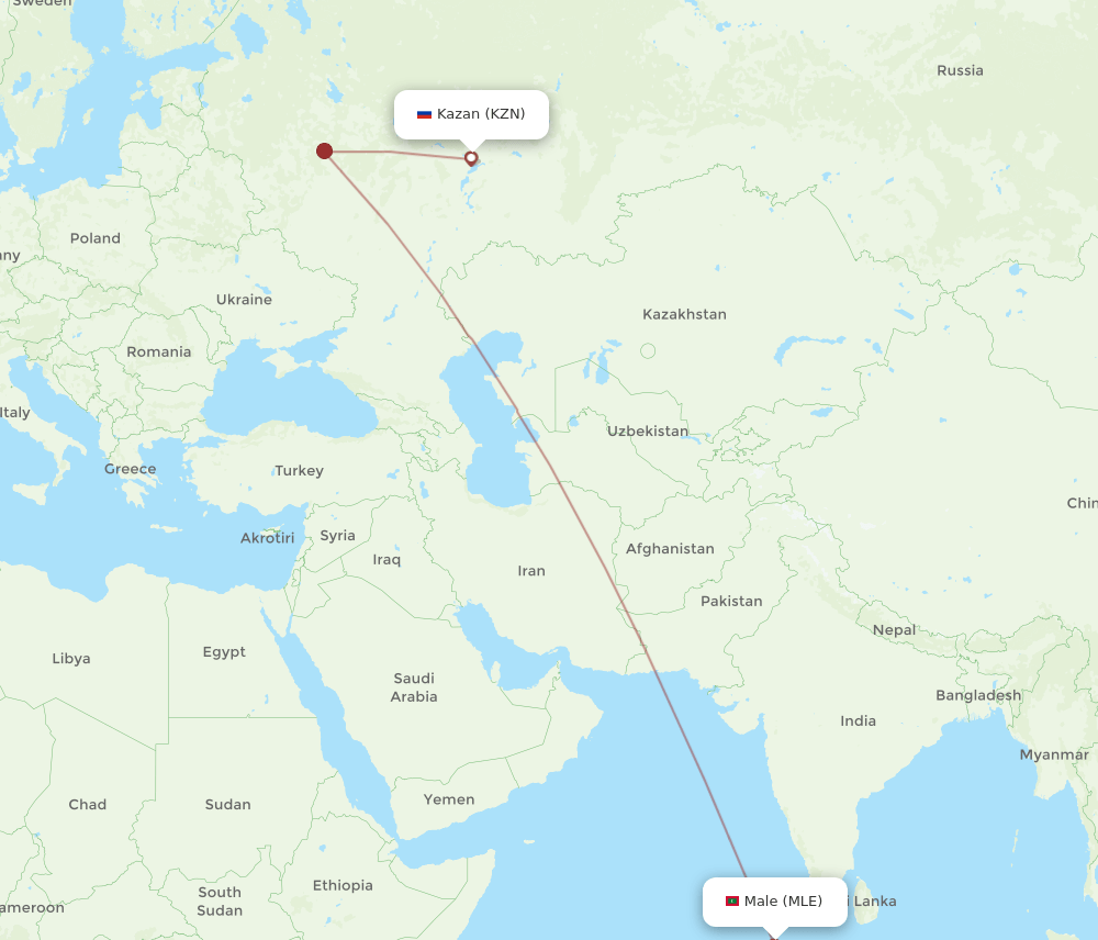 MLE-KZN flight routes