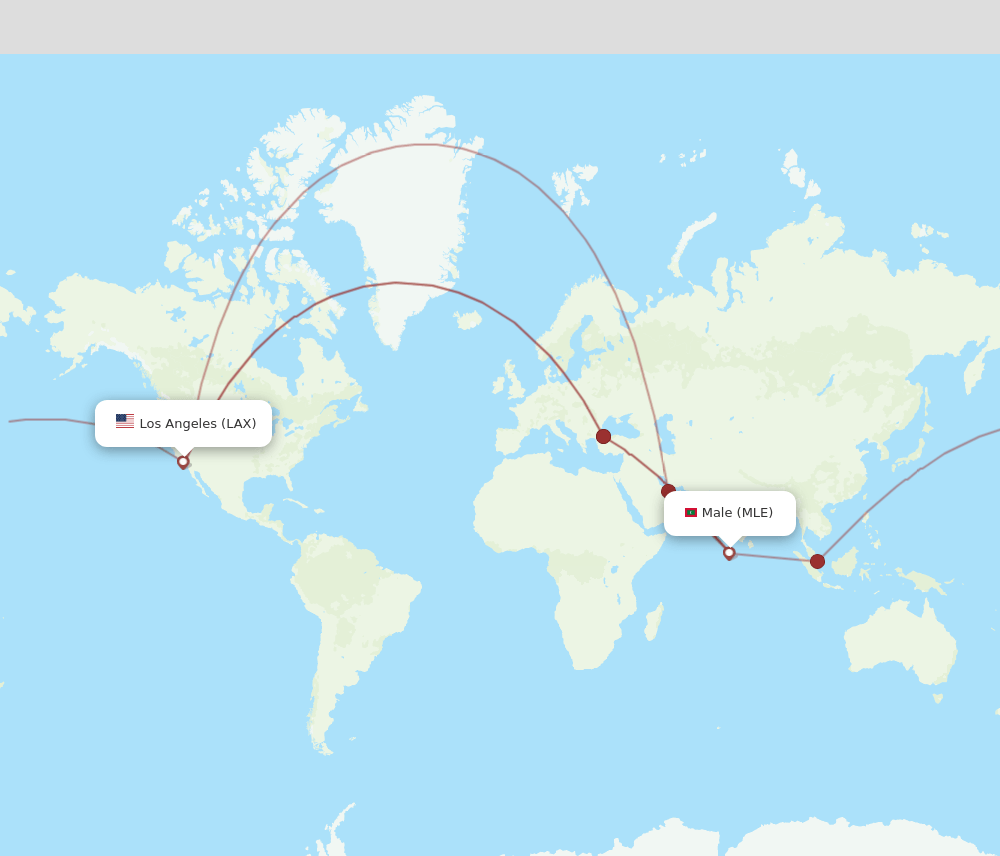 MLE to LAX flights and routes map