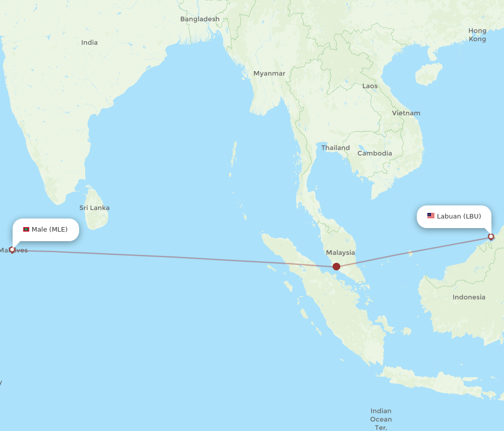 Labuan - Male route map and flight paths