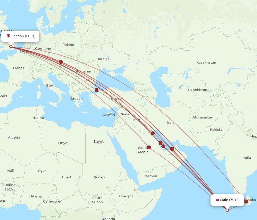 MLE-LHR flight routes
