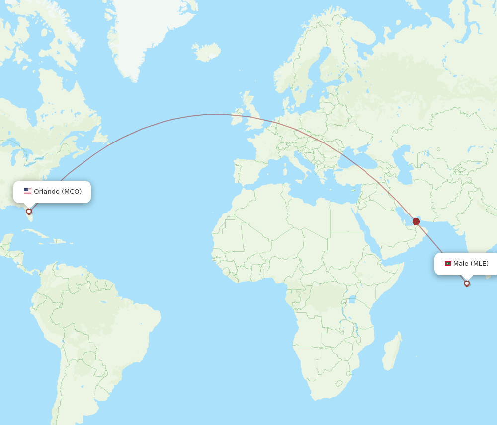 Orlando - Male route map and flight paths