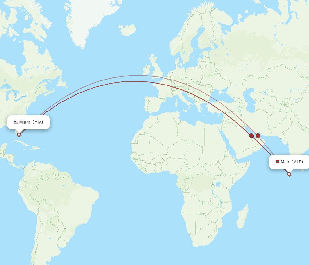 MLE to MIA flights and routes map