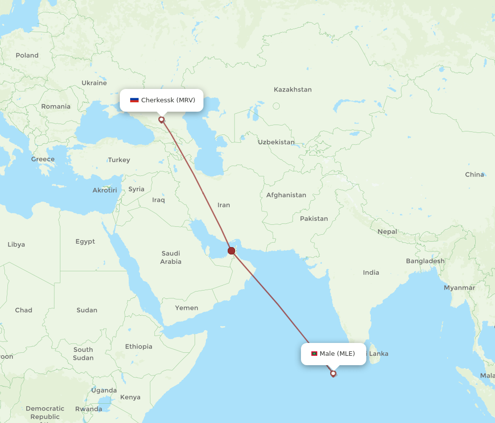 Mineralnye Vody - Male route map and flight paths
