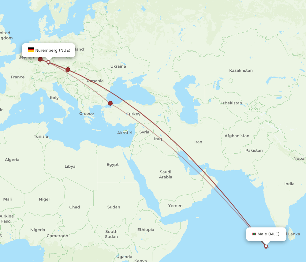 MLE-NUE flight routes