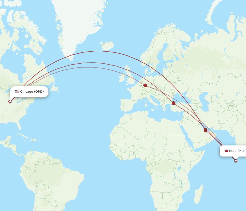 MLE to ORD flights and routes map