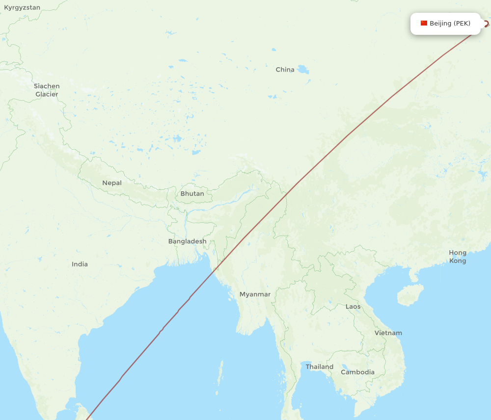 MLE to PEK flights and routes map