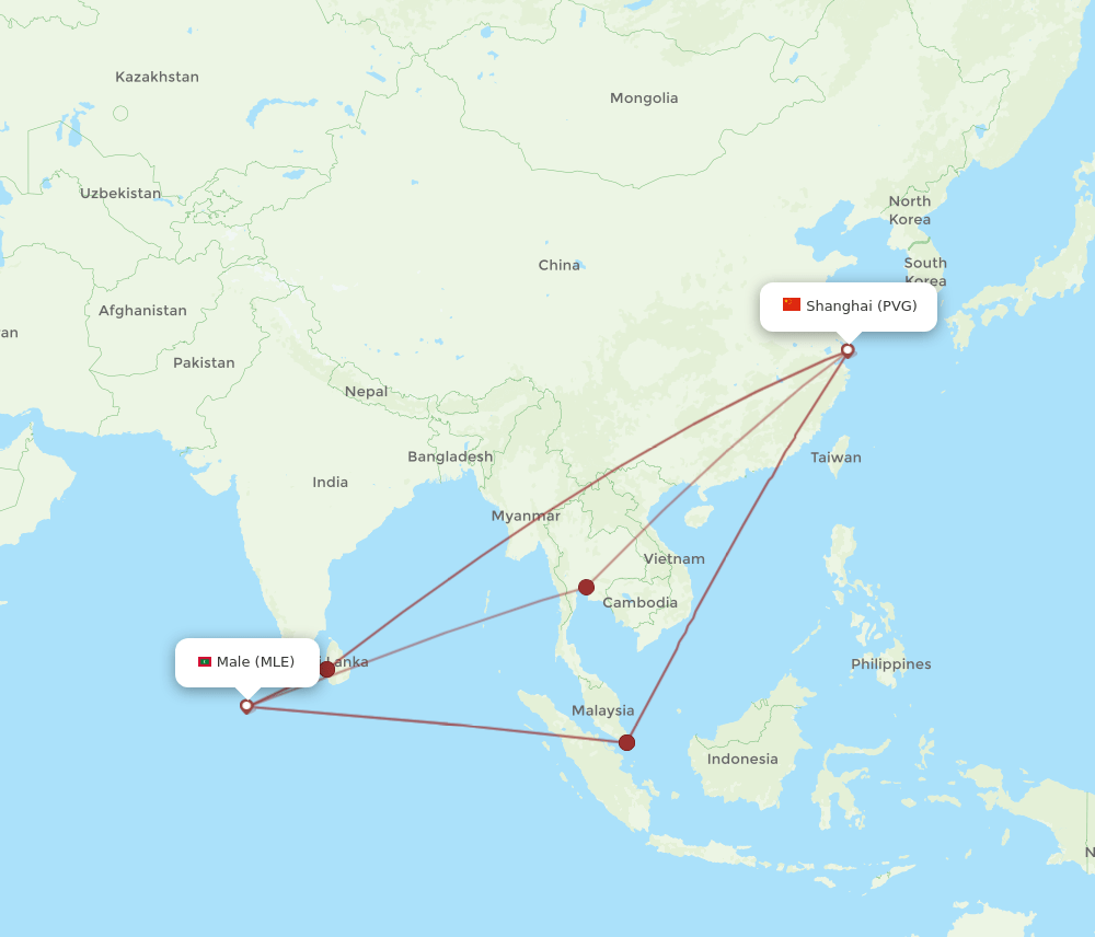 MLE-PVG flight routes