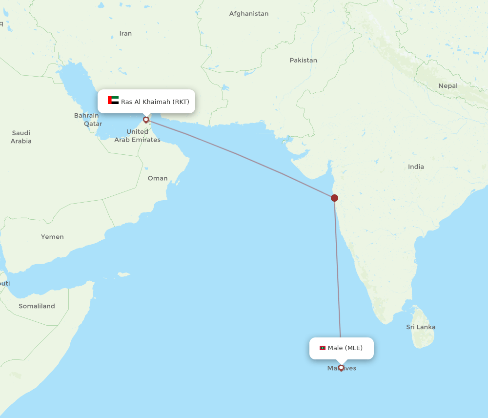 MLE to RKT flights and routes map