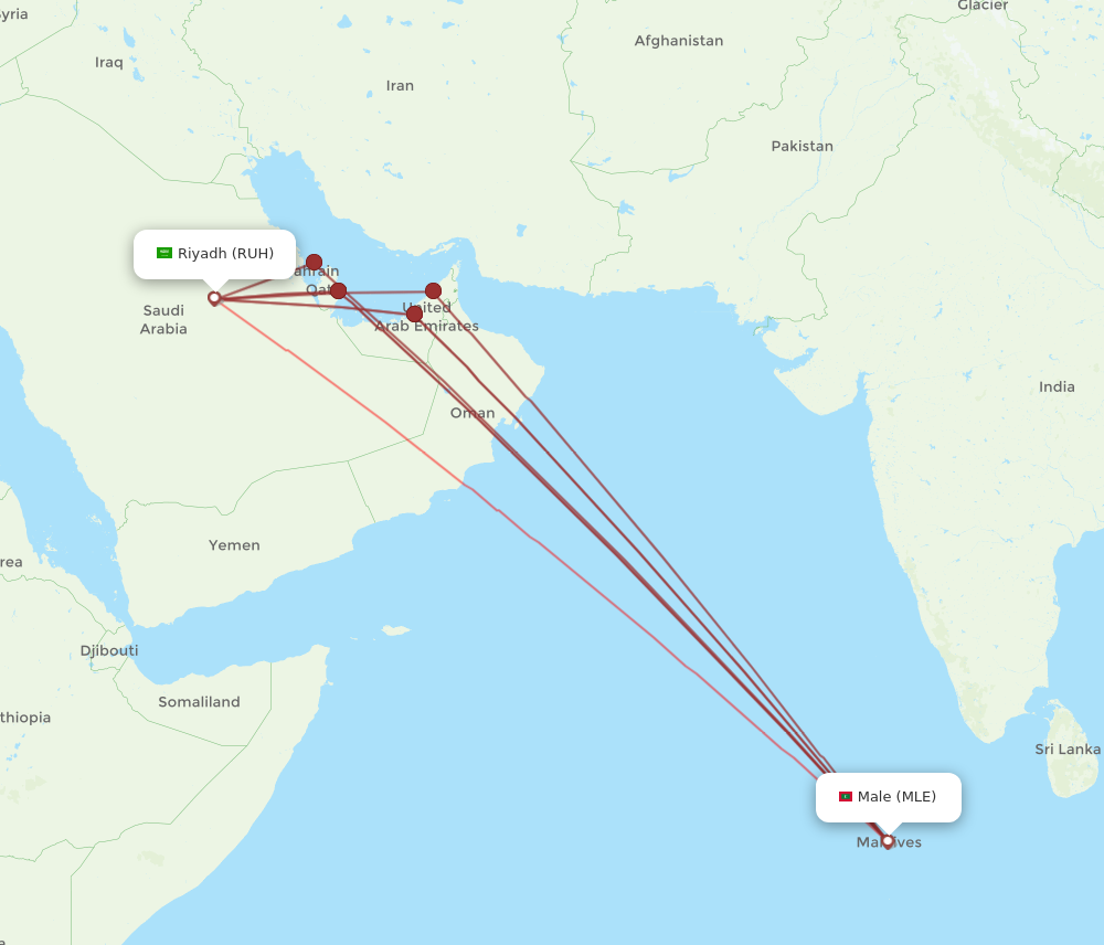 MLE to RUH flights and routes map