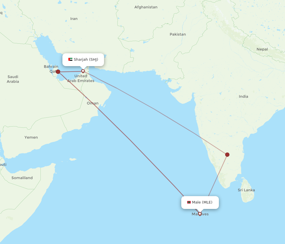MLE to SHJ flights and routes map