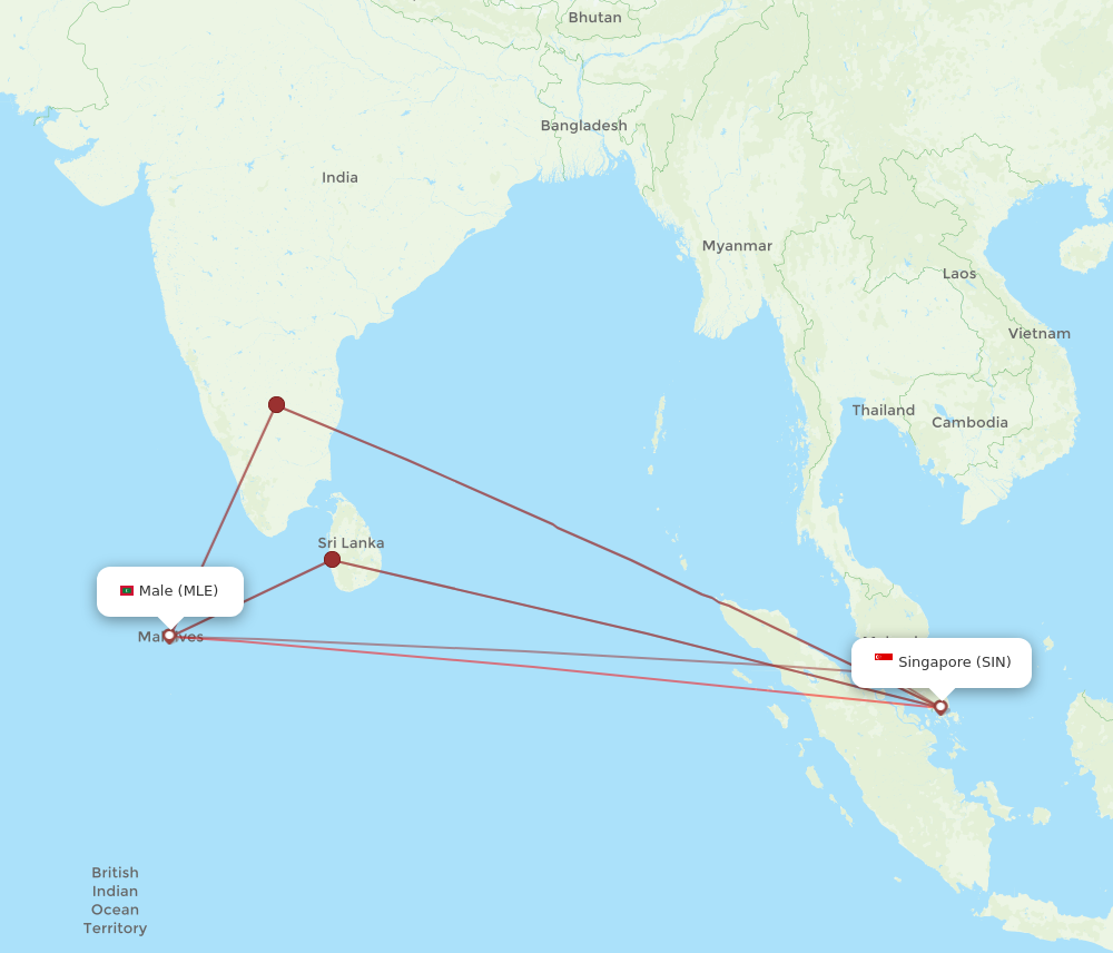 MLE to SIN flights and routes map